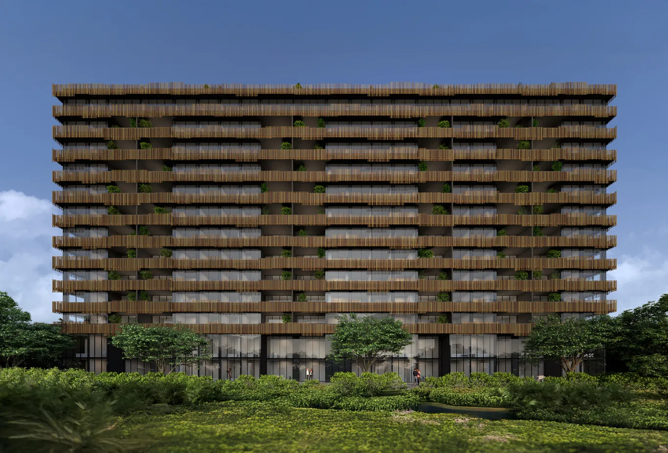 Arte Wood Residences – Fachada noturna